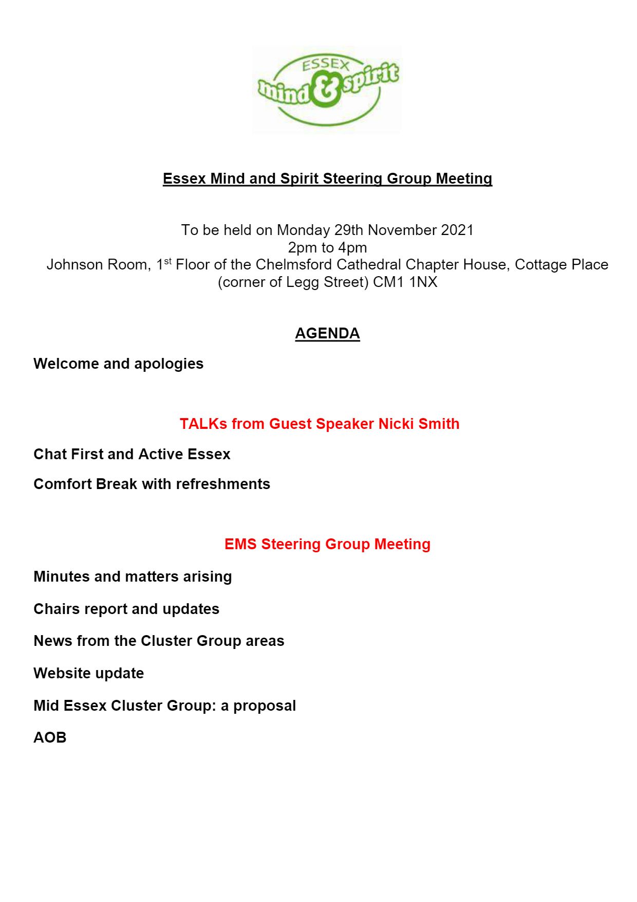 EMS steering group agenda